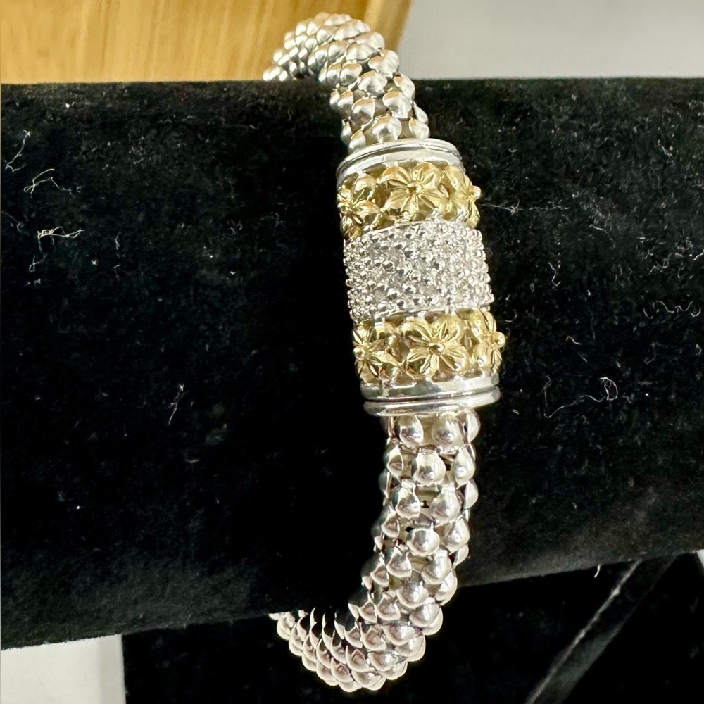 14k Yellow Gold & Sterling Silver Designer Gabrielle Bruni Pave Diamond Bracelet